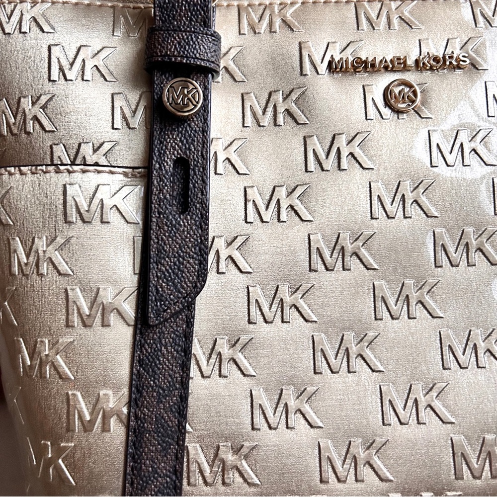 Michael Kors Gold and Brown Logo Satchel - Picture 8 of 8
